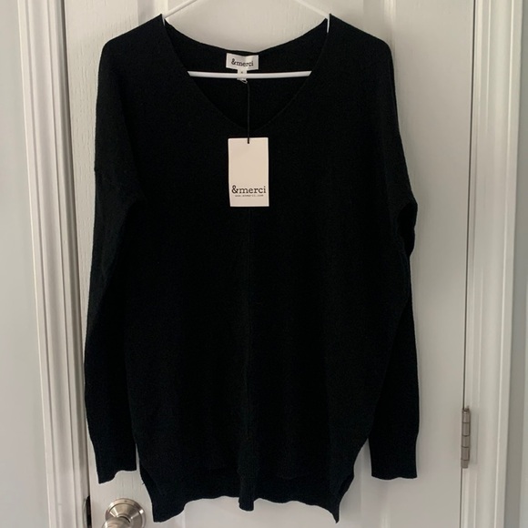 & Merci‎ Black v neck pullover Sweater Dress S NWT casual oversized Lagenlook - Picture 1 of 10